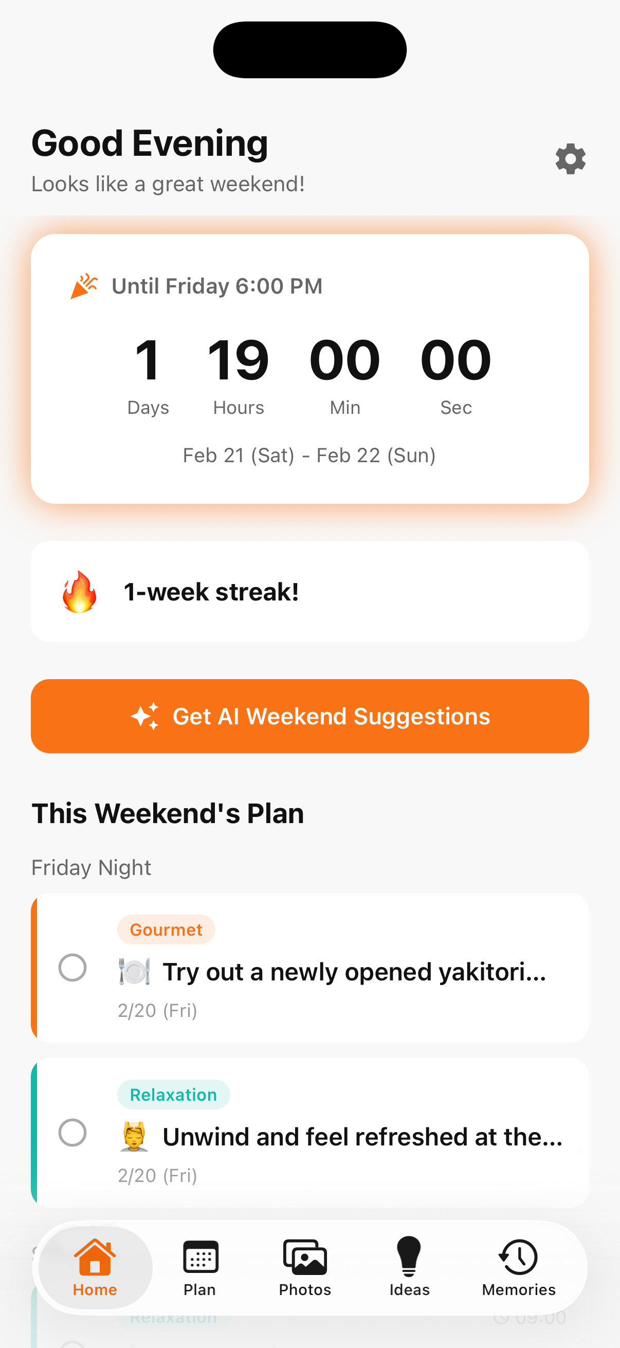 Good Weekend! app home screen